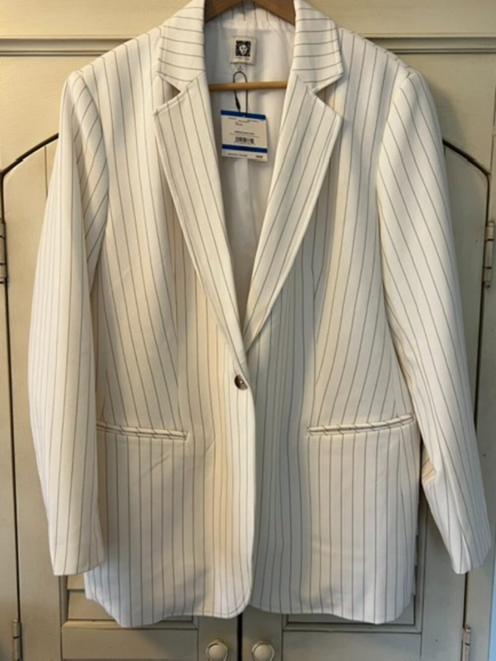 Anne Klein Vanilla Ice Latte Pinstripe Blazer Jacket Retails $139 - Size XL